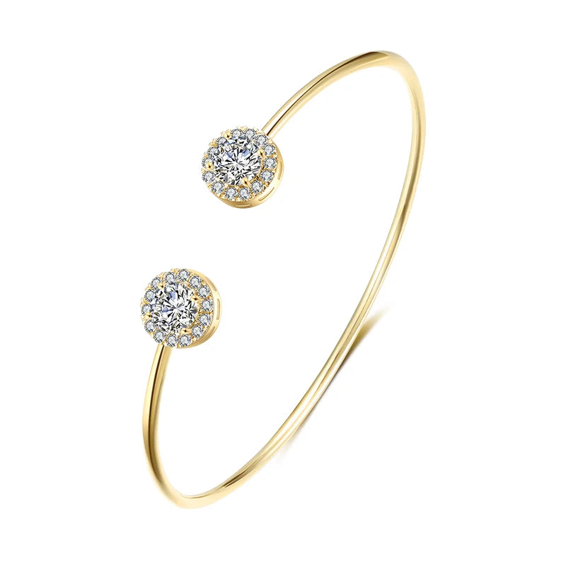 Women's Gold Cuff Bracelet – Geometric Design & Cubic Zirconia