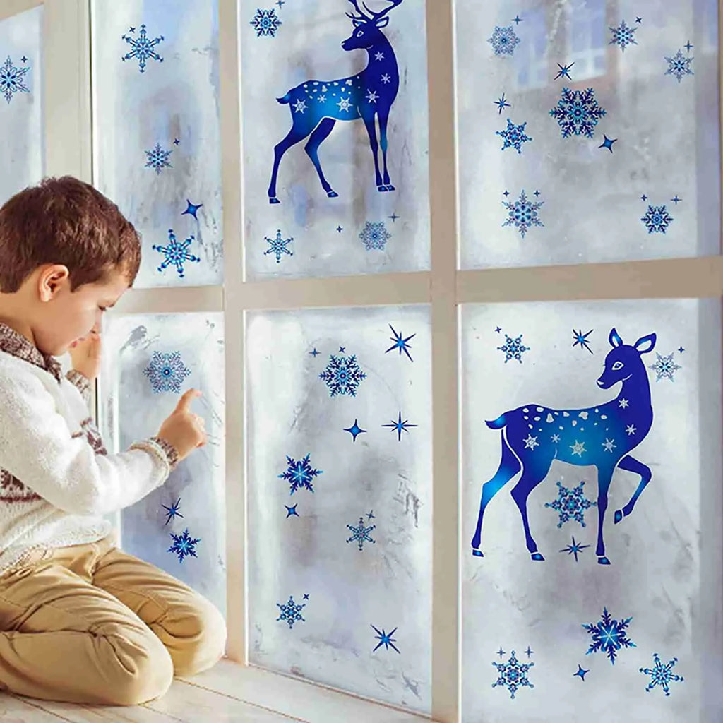 Blue Snowflakes & Magical Reindeer – Window Clings
