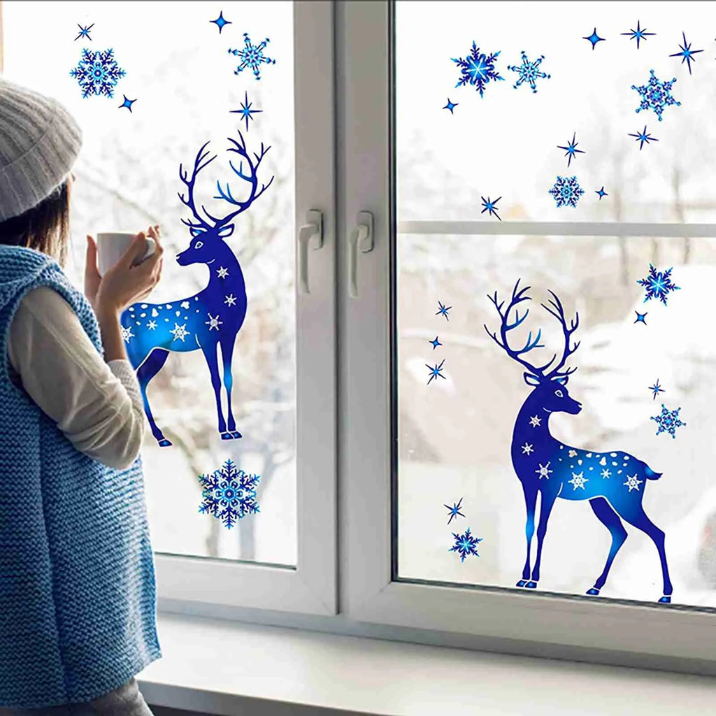 Blue Snowflakes & Magical Reindeer – Window Clings