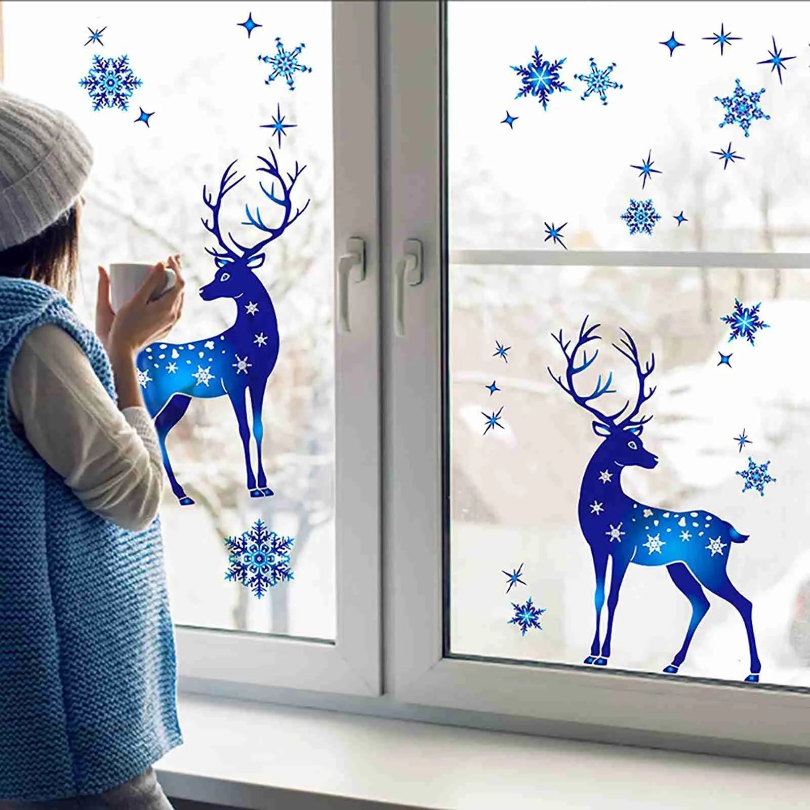 Blue Snowflakes & Magical Reindeer – Window Clings