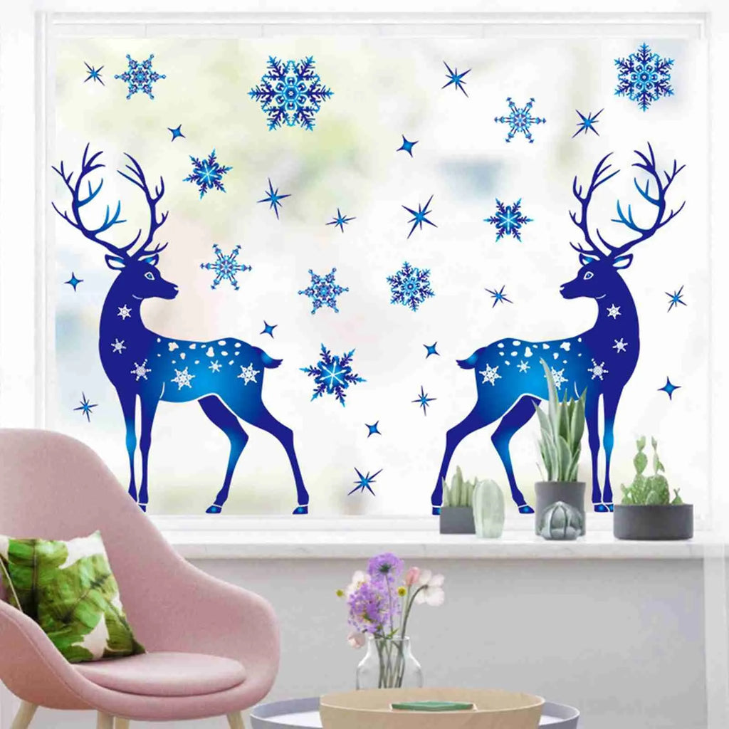 Blue Snowflakes & Magical Reindeer – Window Clings
