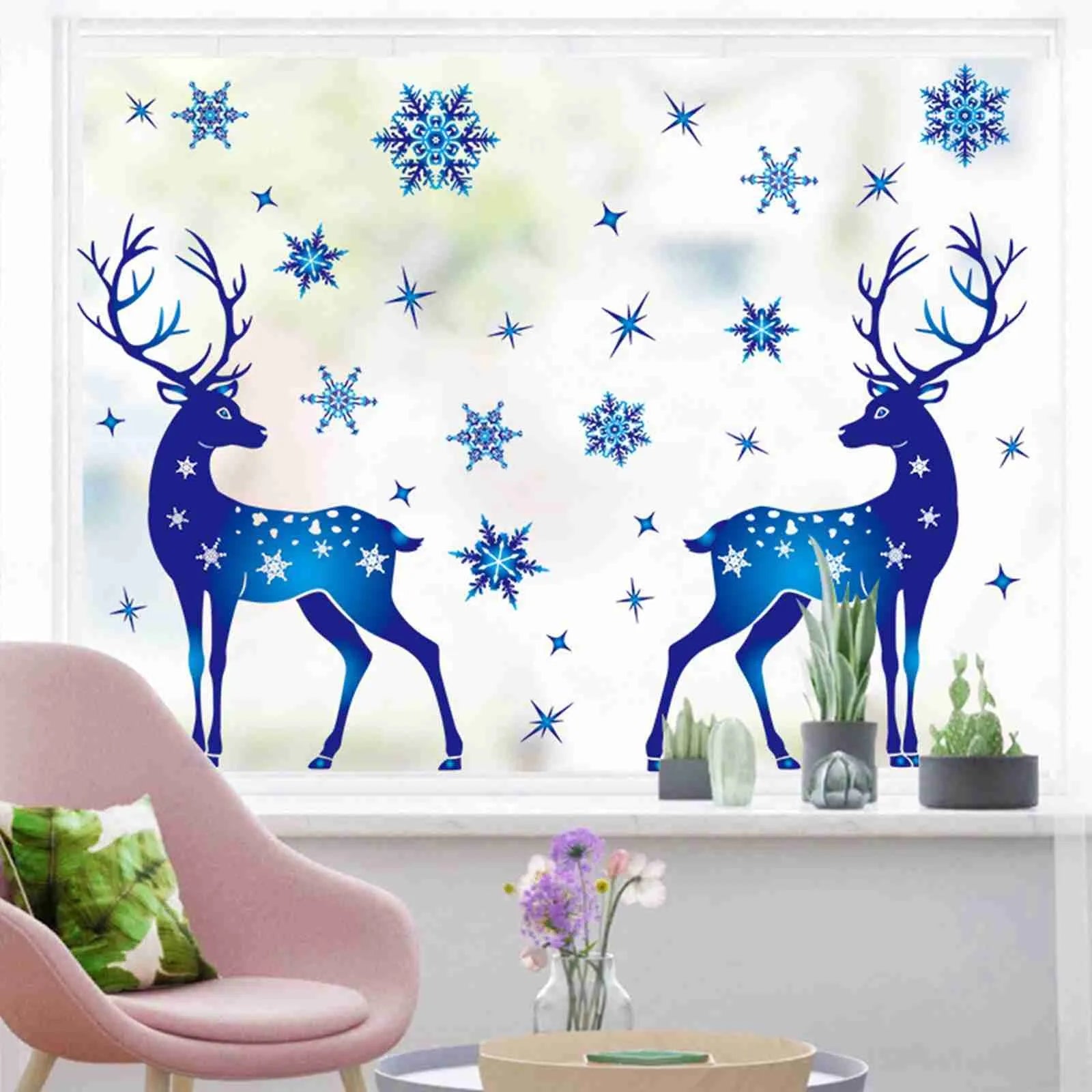 Blue Snowflakes & Magical Reindeer – Window Clings