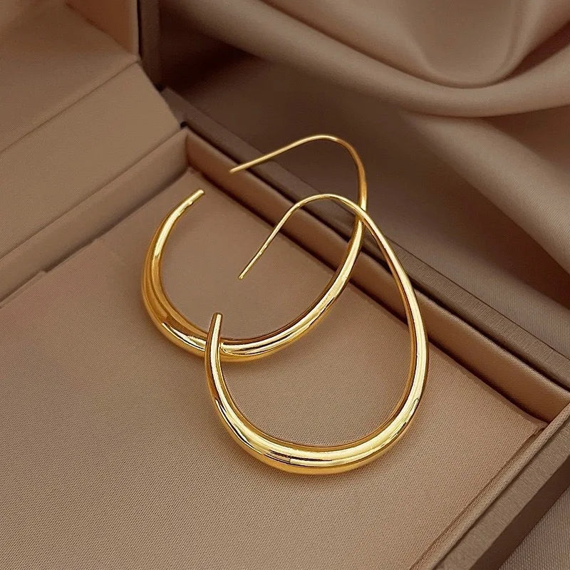 Gold and Silver Ellipse Hoop Earrings