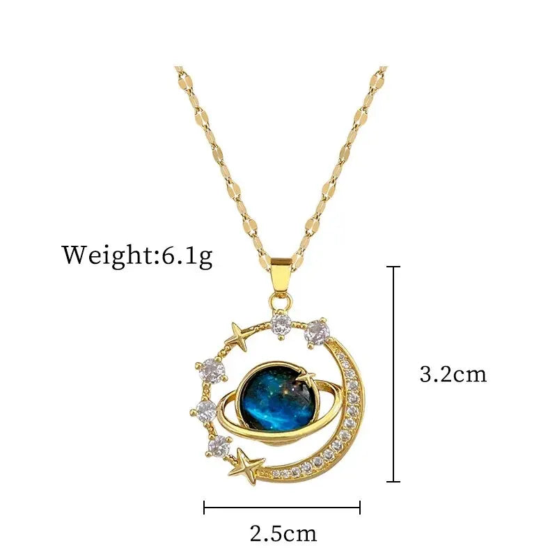 Luxury Titanium Steel Star Necklace – Planet, Moon & Astronaut Pendant