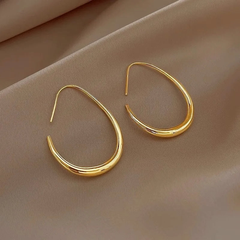 Gold and Silver Ellipse Hoop Earrings