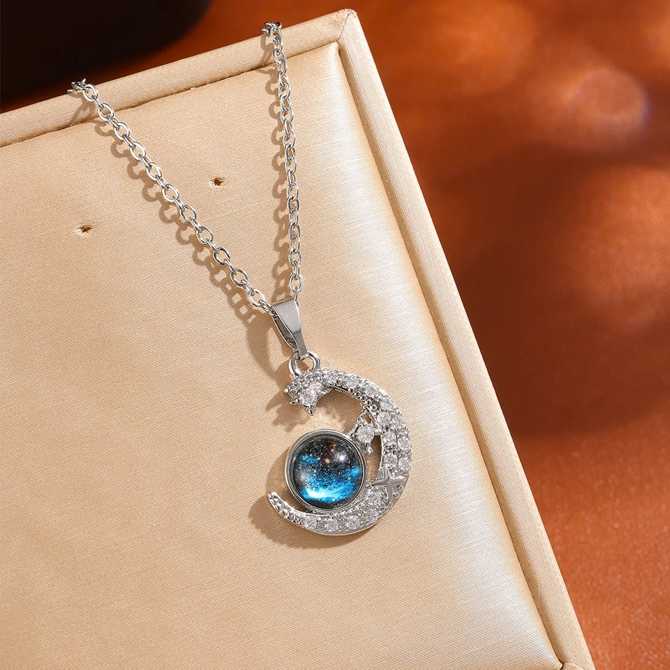 Luxury Titanium Steel Star Necklace – Planet, Moon & Astronaut Pendant