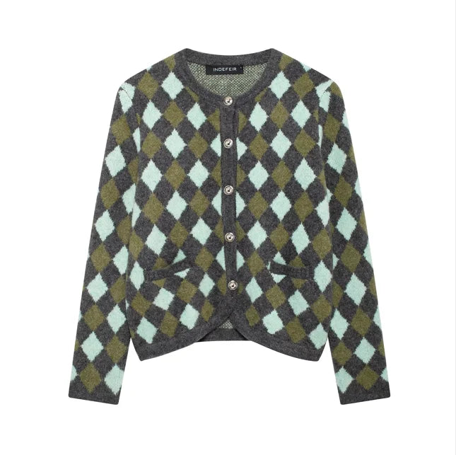 Cardigan KONDALA Argyle Vintage Cardigan: Irresistible Autumn Chic!