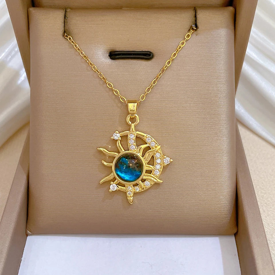 Luxury Titanium Steel Star Necklace – Planet, Moon & Astronaut Pendant