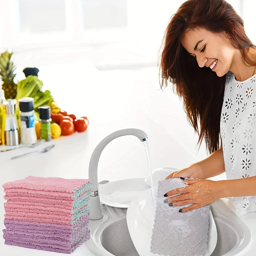 Set of 10 double‑sided microfiber cloths for dishes and kitchen