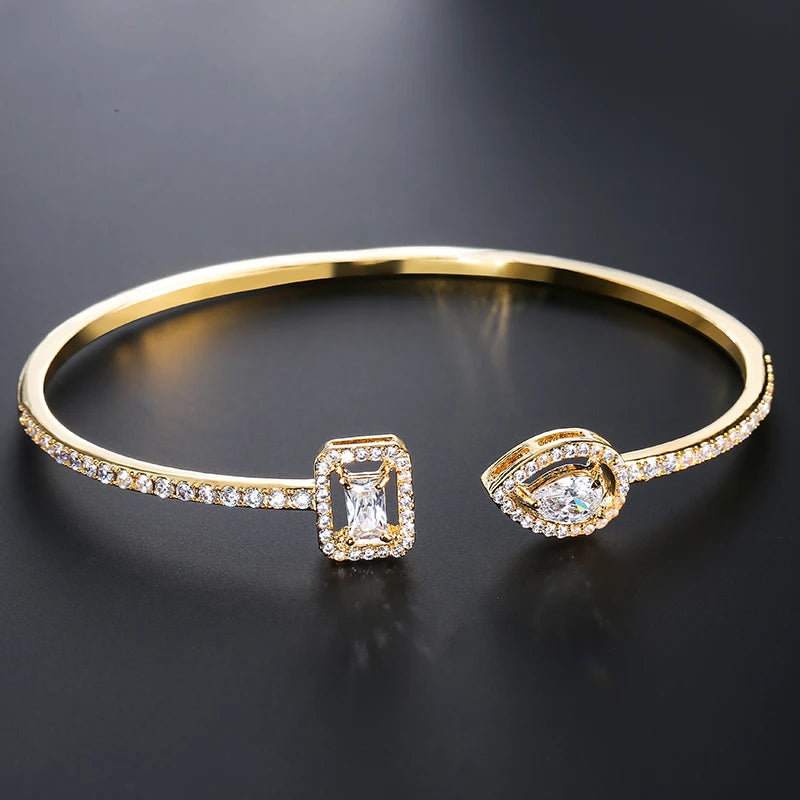 Women's Gold Cuff Bracelet – Geometric Design & Cubic Zirconia