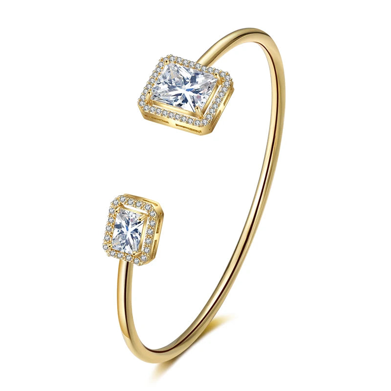 Women's Gold Cuff Bracelet – Geometric Design & Cubic Zirconia
